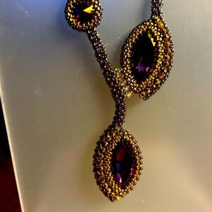 Swarovski crystal amethyst purple cabochon asymmetrical bead necklace handmade